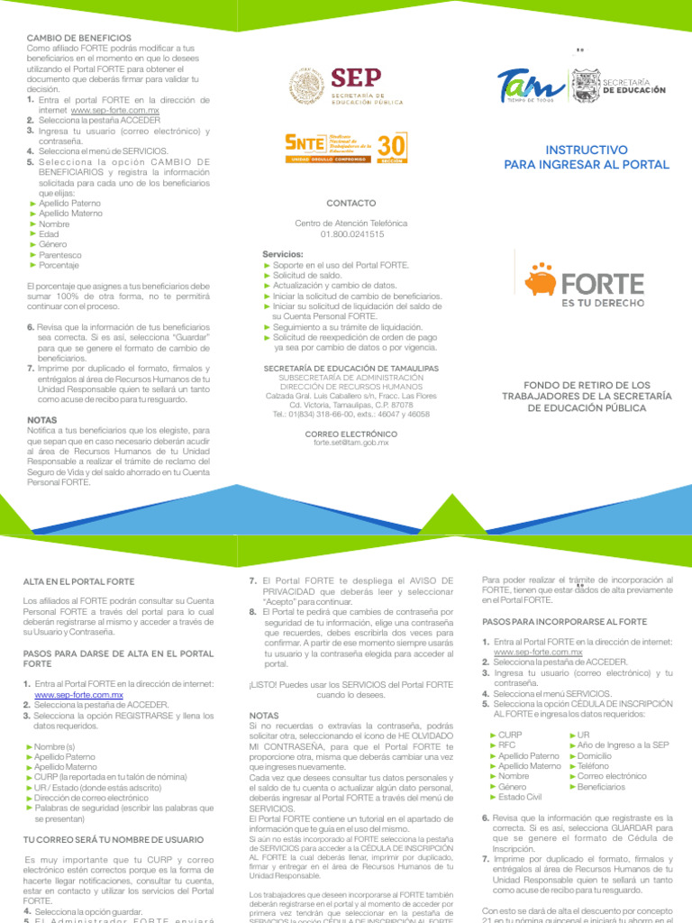 Instrucciones para el Portal FORTE SEP | PDF | Finanzas y dinero