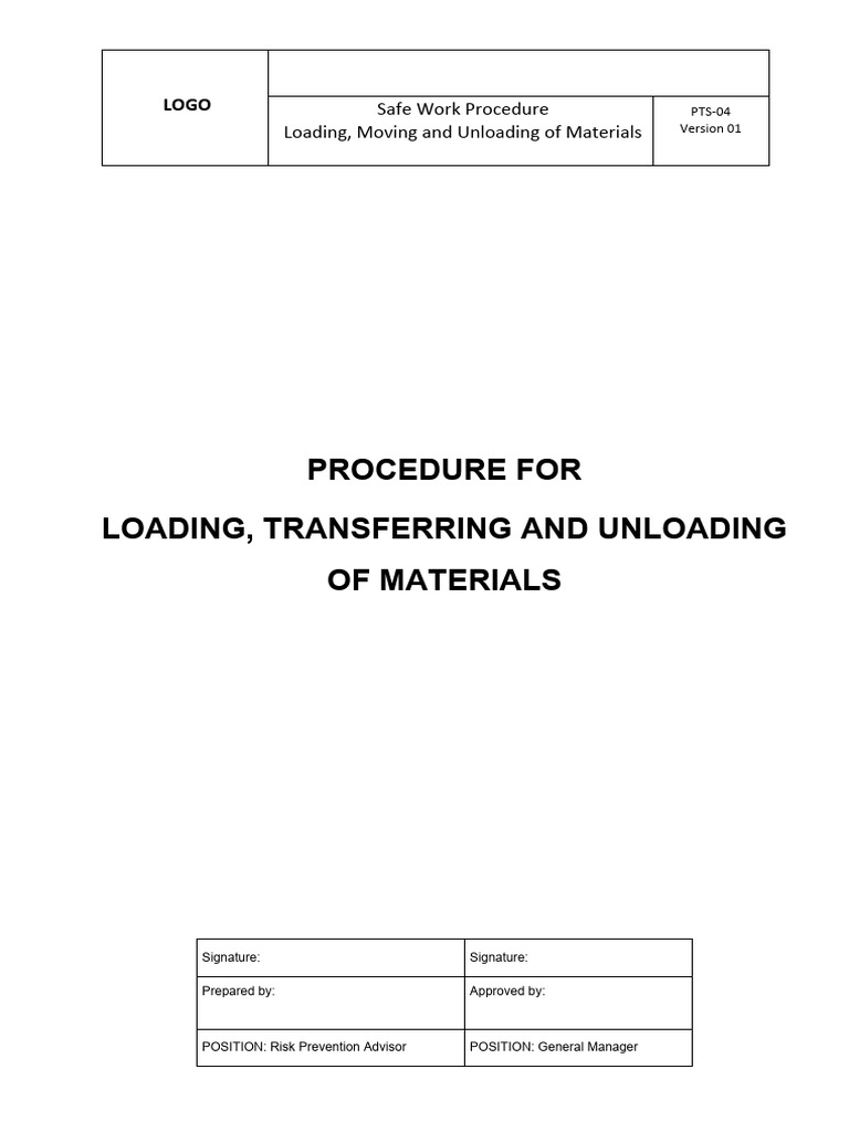 Procedure PTS Transfer Loading and Unloading Materials | PDF