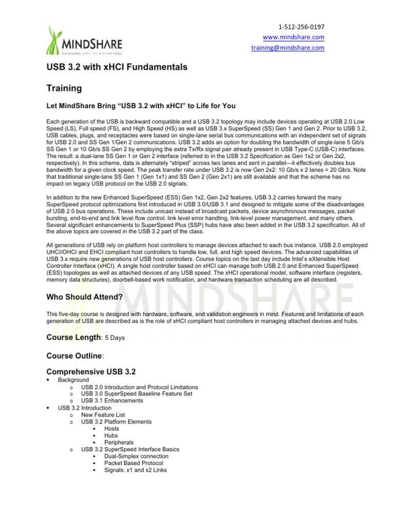 USB 3.2 with xHCI Training Overview | PDF | Usb | Computer Standards