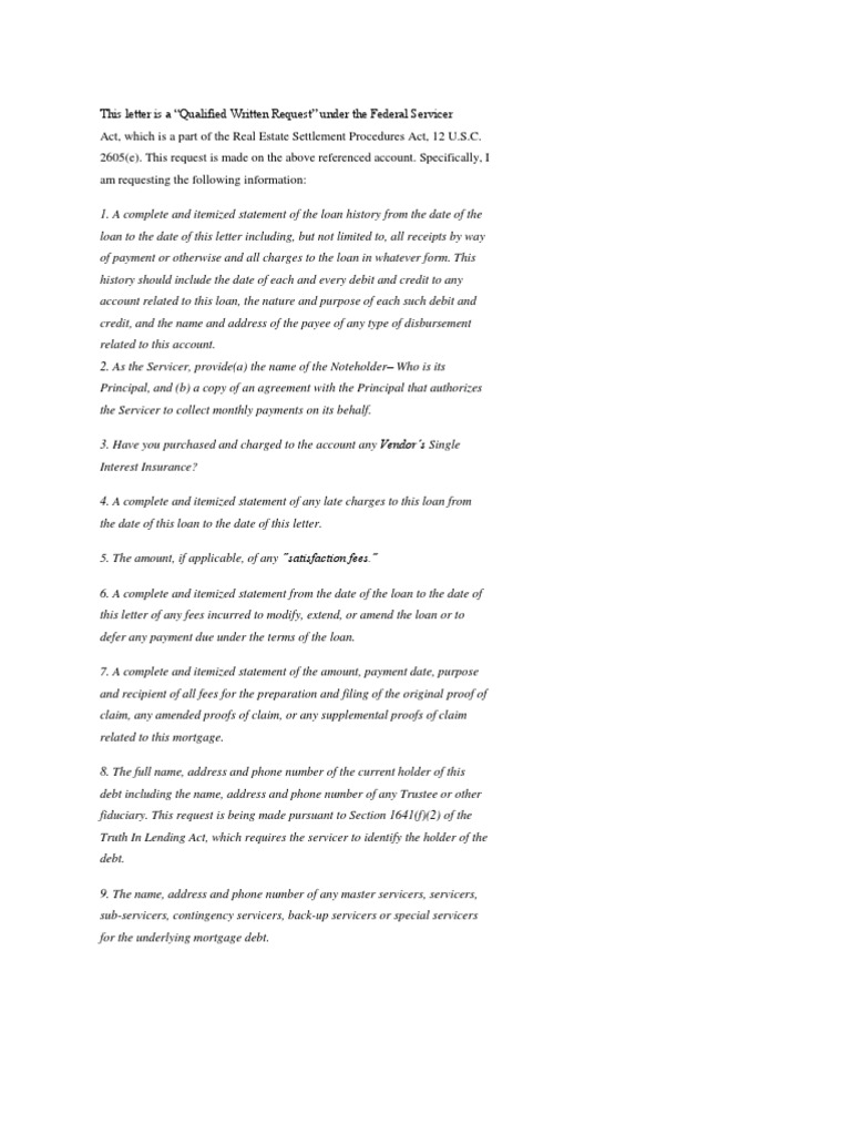Qualified Written Request for Loan Details | PDF | Payments | Loans