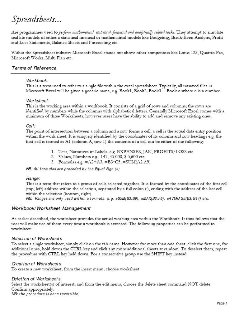 Excel notes pdf spreadsheet microsoft excel