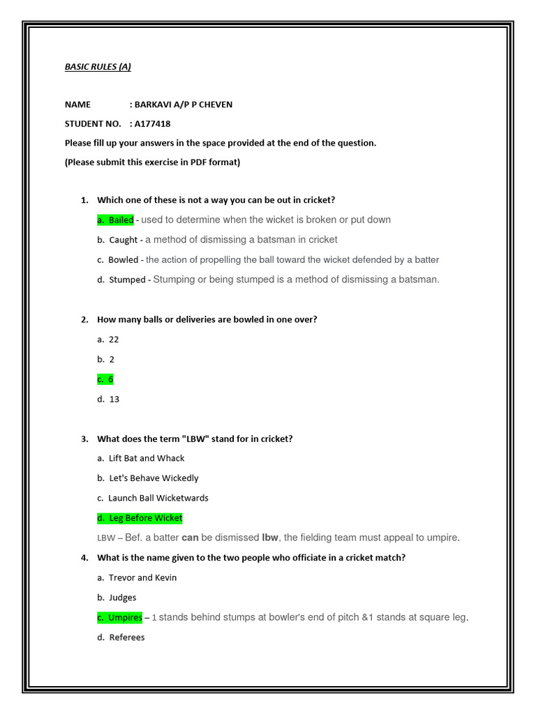 Basic Rules (A177418) PDF Cricket Bowling (Cricket)