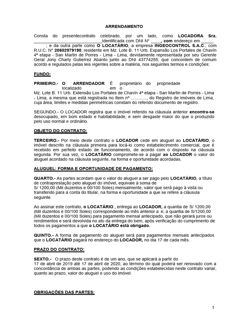 Modelo de Contrato de Aluguel Local | PDF | Hogar, jardinería y bricolaje