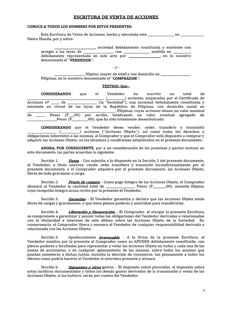 Escritura de Venta de Acciones | PDF | Justicia | Crimen y violencia