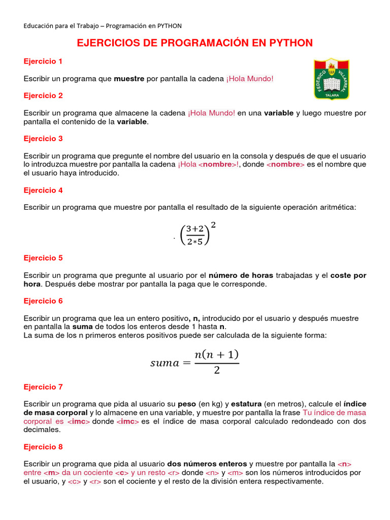 EJERCICIOS DE PROGRAMACIÓN EN PYTHON | PDF