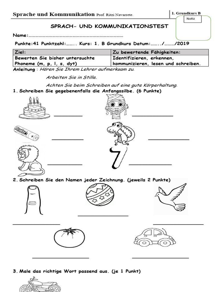 Sprachtest M, L, P, S, D, T Erste Grundkenntnisse | PDF