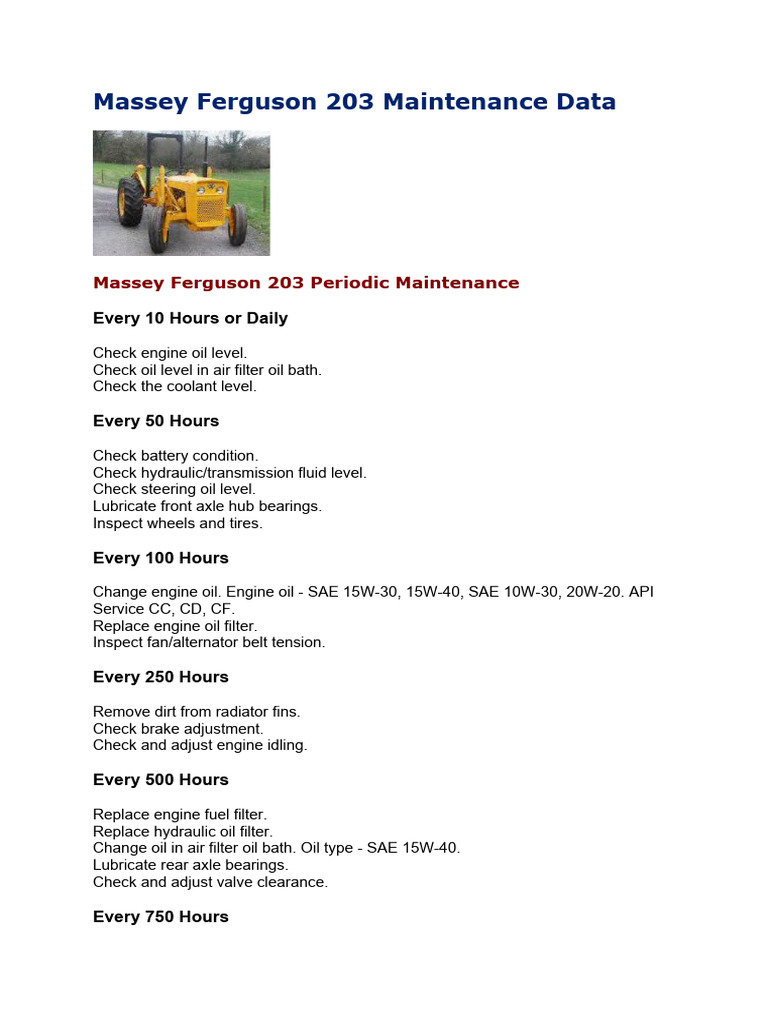 Massey Ferguson 203 Maintenance Data PDF