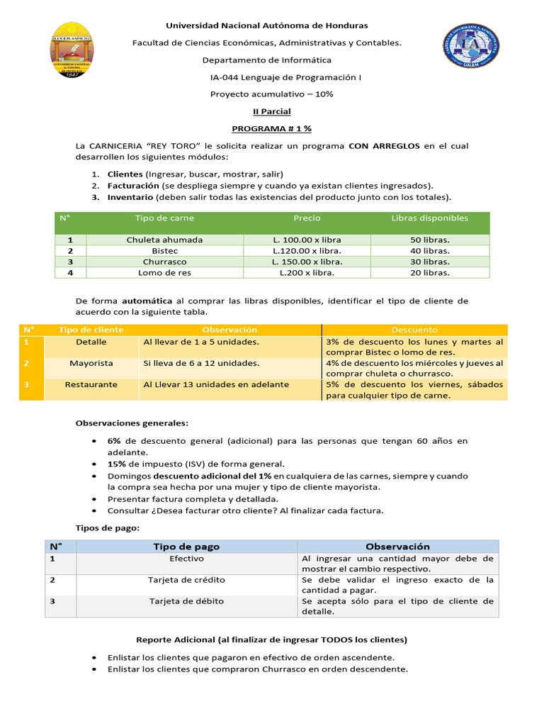 Proyecto II Parcial - Lenguaje de Programación I - 10% - II PAC 2023 | PDF
