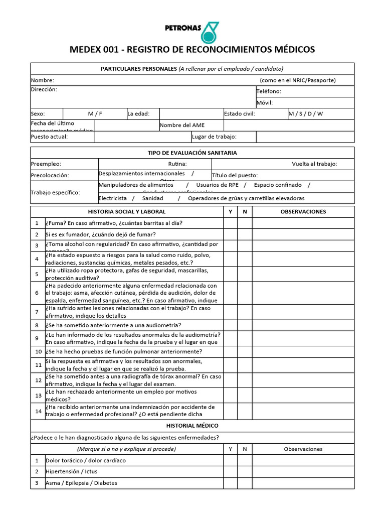 Registro de Reconocimientos Médicos MEDEX | PDF
