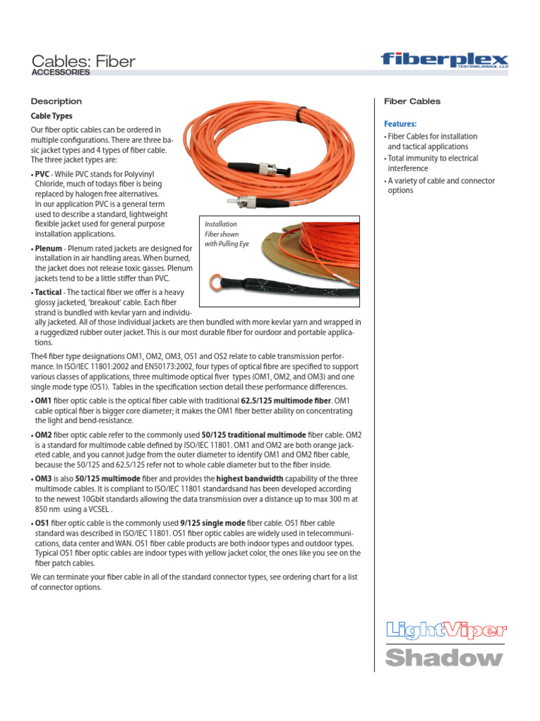 Fiber Optic Cable Guide | PDF | Optical Fiber | Laboratory Equipment