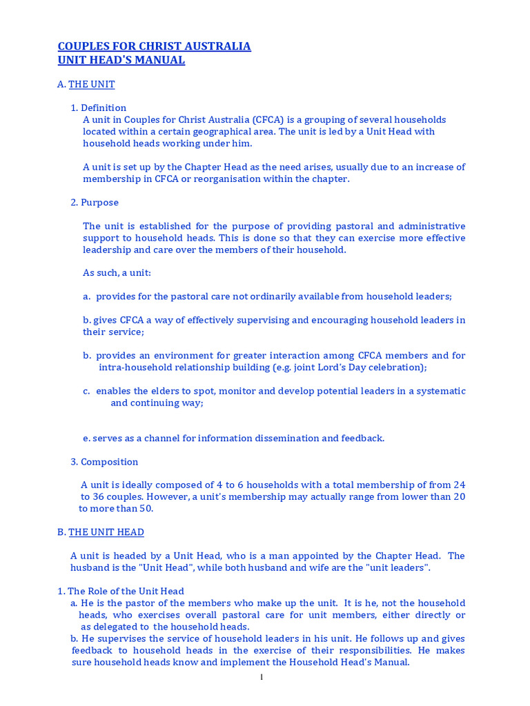 Unit Head's Manual for CFCA Leaders | PDF