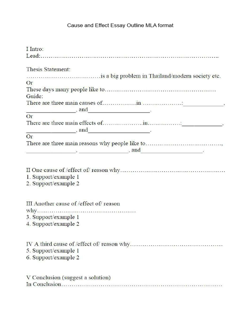 Cause and Effect Essay Outline Mla Format PDF