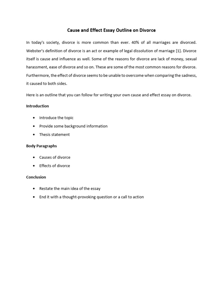 Cause and Effect Essay Outline On Divorce | PDF