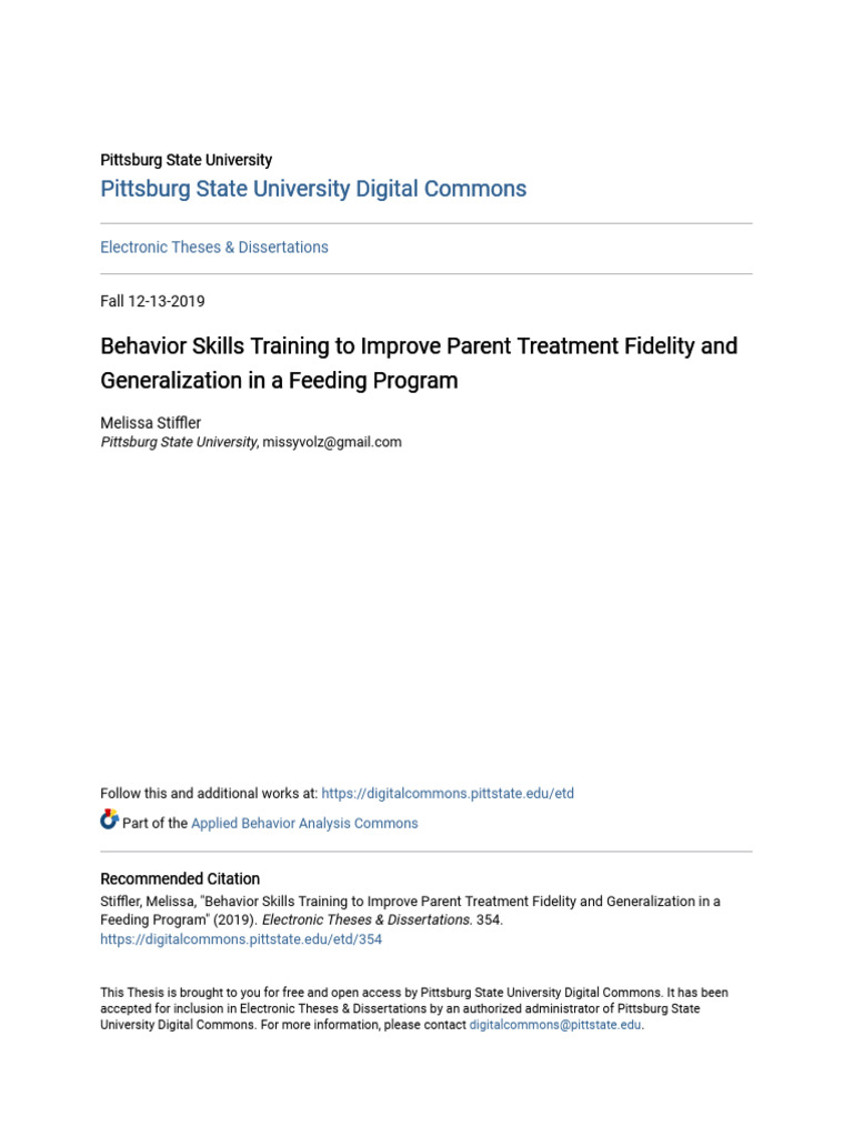 Behavior skills training to improve parent treatment fidelity and pdf