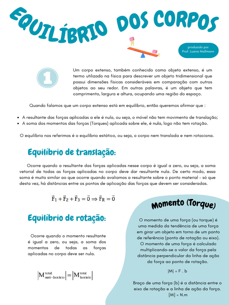Resumo equilíbrio de corpos extensos e alavancas | PDF | Alavanca | Rotação