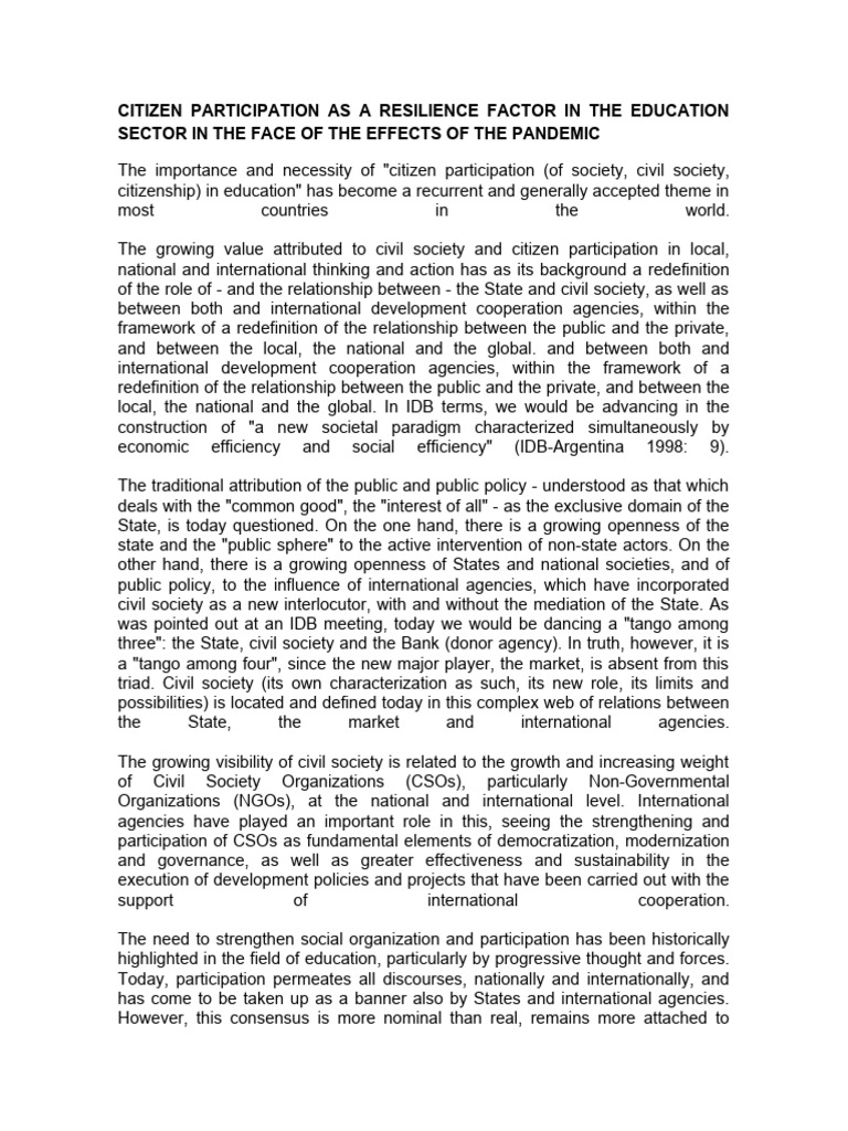 Citizen Participation in Education Resilience | PDF | Civil Society ...