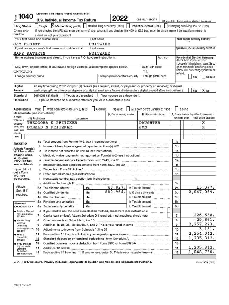 2022 Tax Return Overview for Pritzkers | PDF | Irs Tax Forms | Tax ...