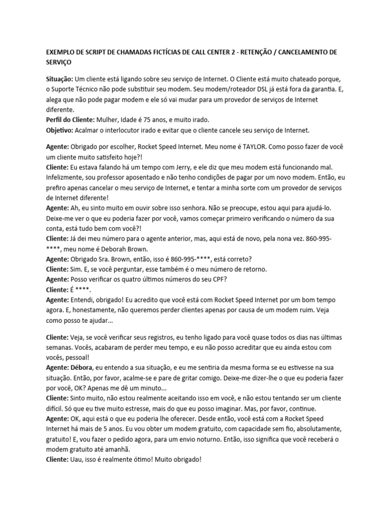 Amostra de Script de Chamadas Simuladas para Call Center | PDF | Centro ...