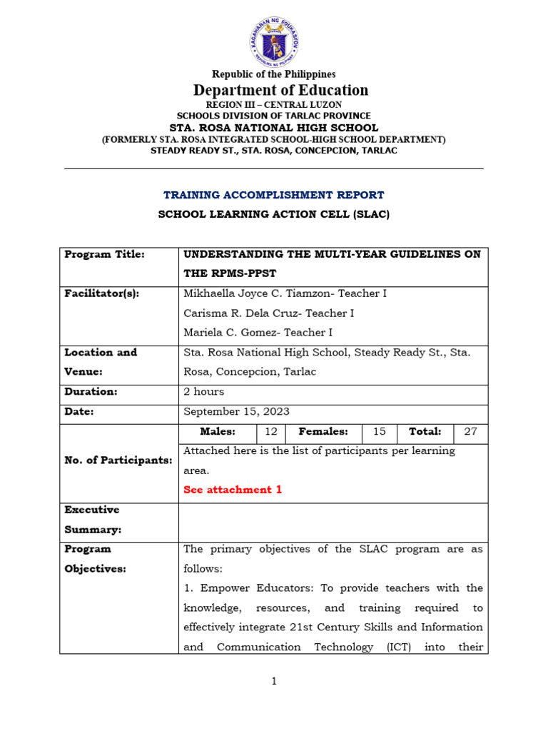 Department of Education Training Report PDF