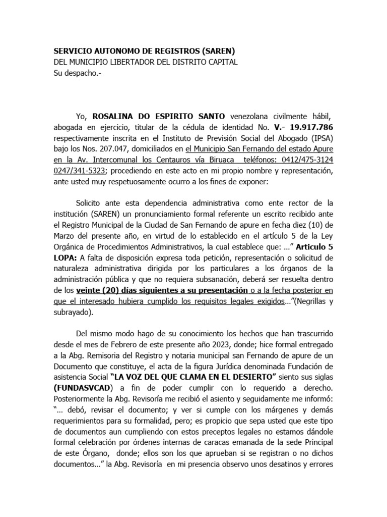 Solicitud de Pronunciamiento SAREN | PDF | Constitución | Petición