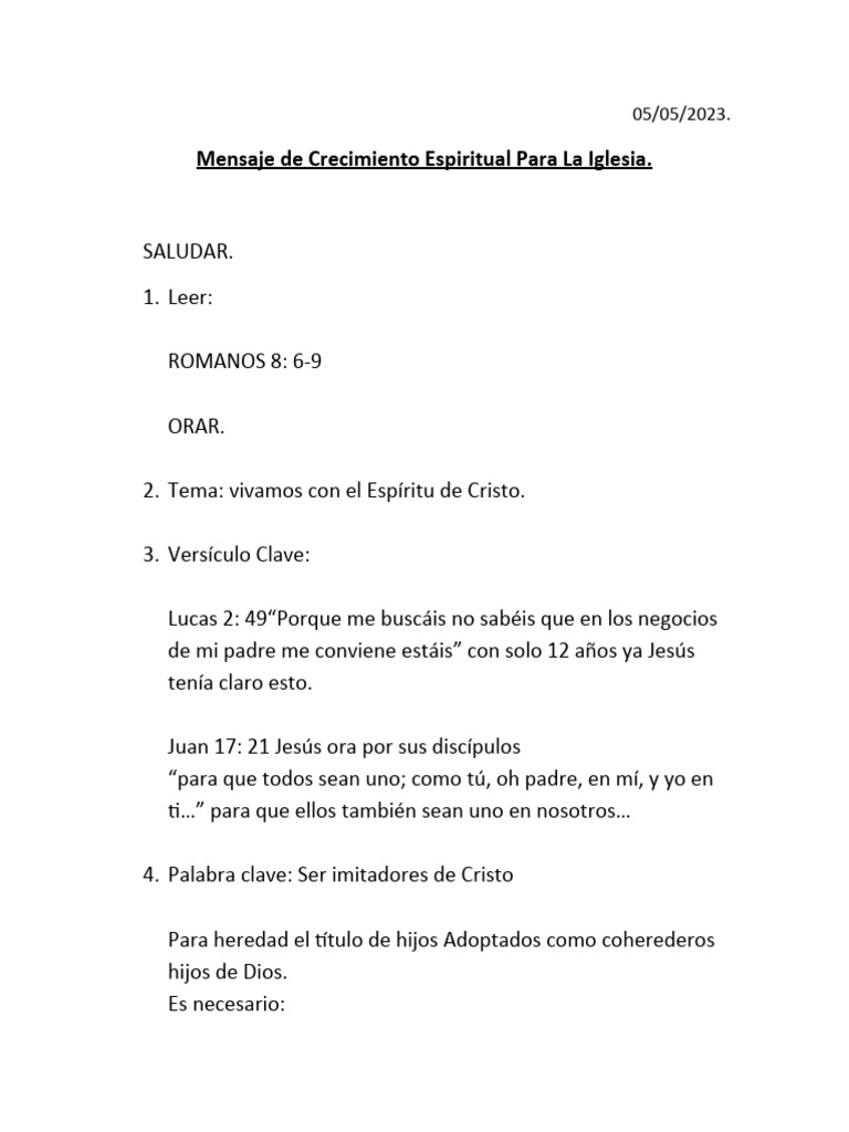 CRECIMIENTO ESPIRITUAL. VIVIENDO EN EL ESPIRITU PDF