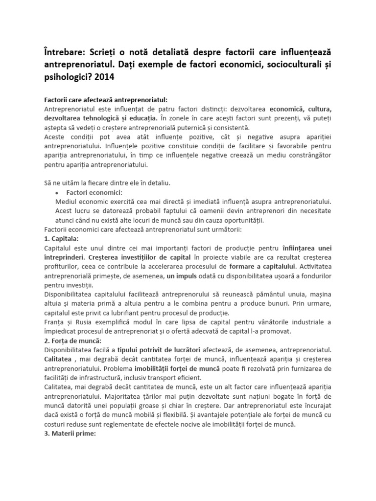 Factori Care Influenţează Antreprenoriatul | PDF