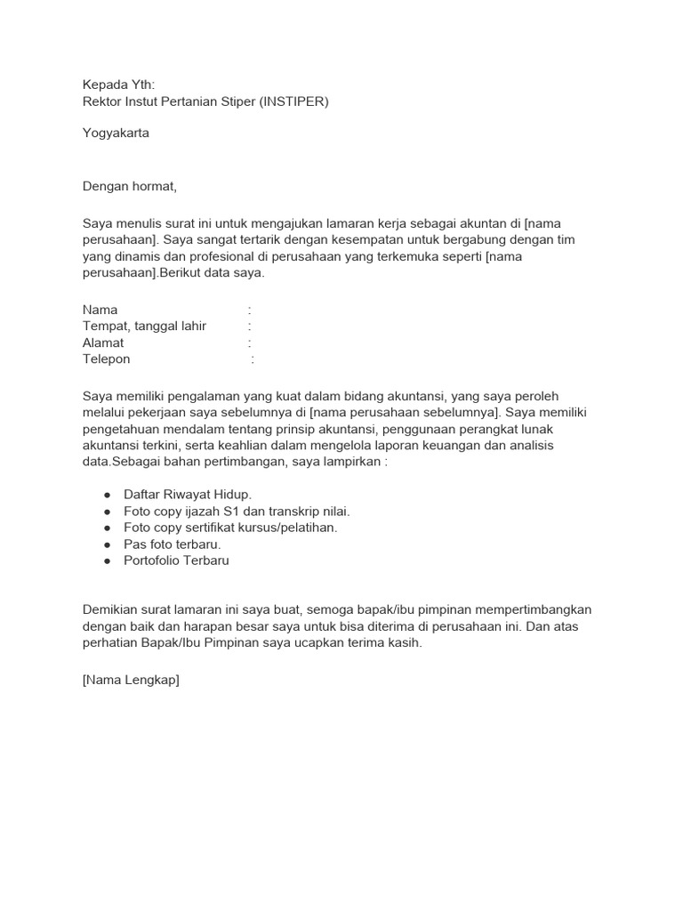 Surat Lamaran Kerja Akuntansi | PDF