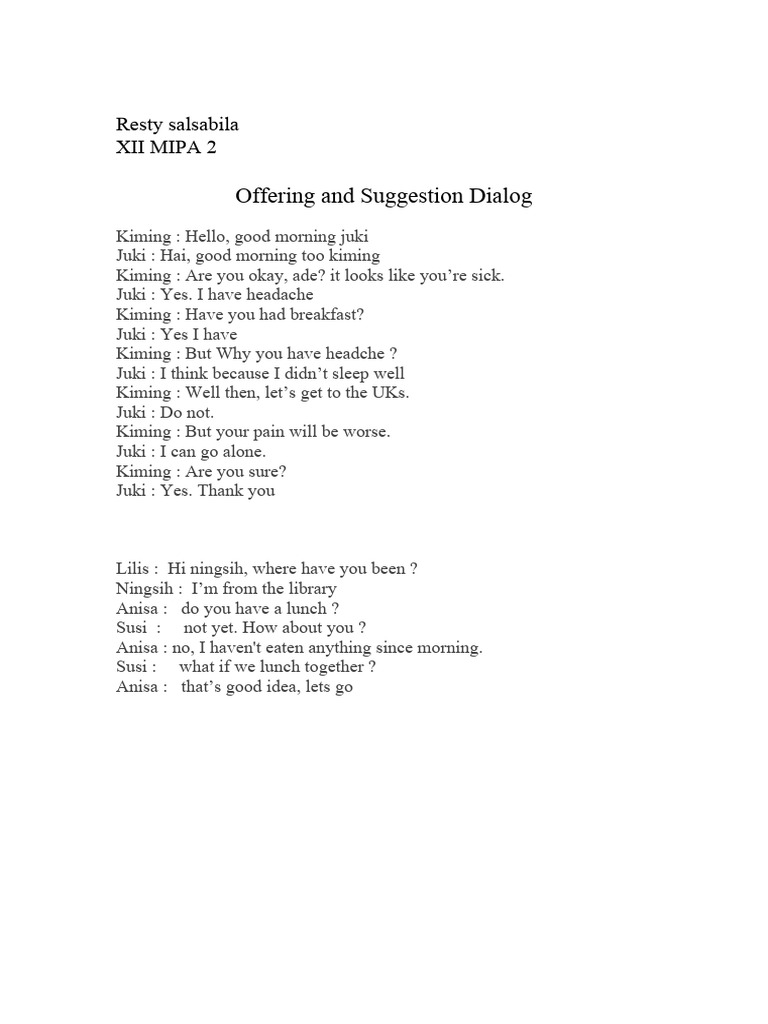 Dialog on Suggestions for Health | PDF