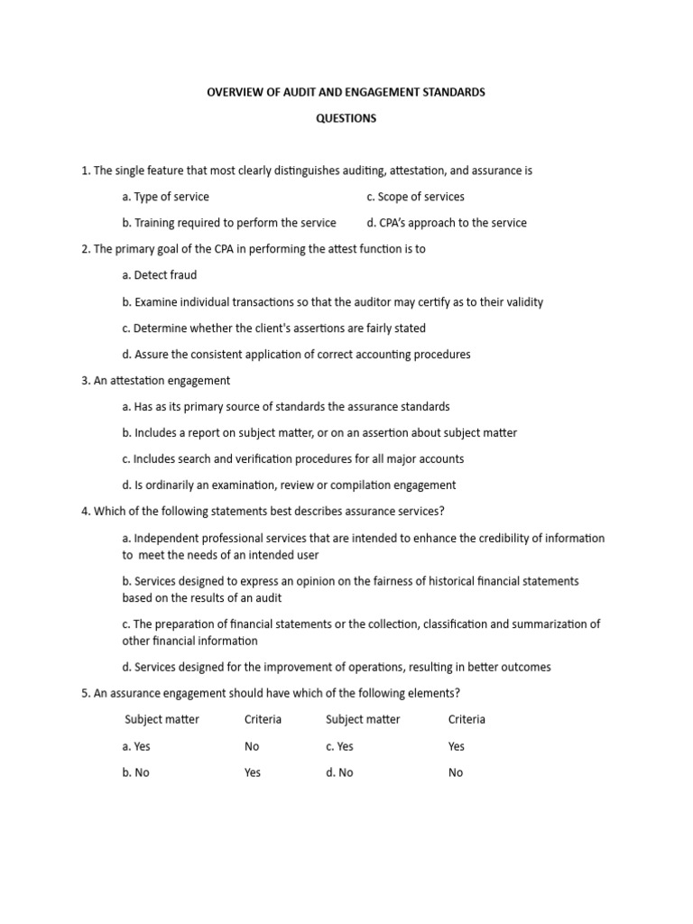 Overview of Audit and Engagement Standards Questionnaires | PDF