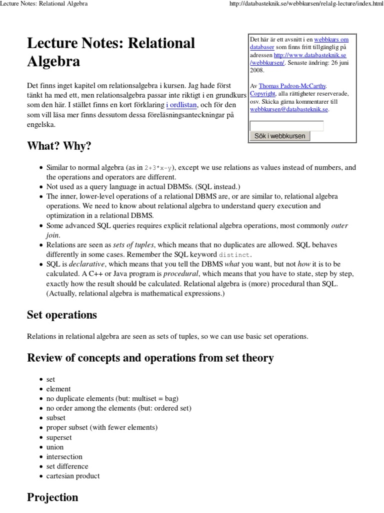 Relational Algebra | PDF | Relational Database | Data Model