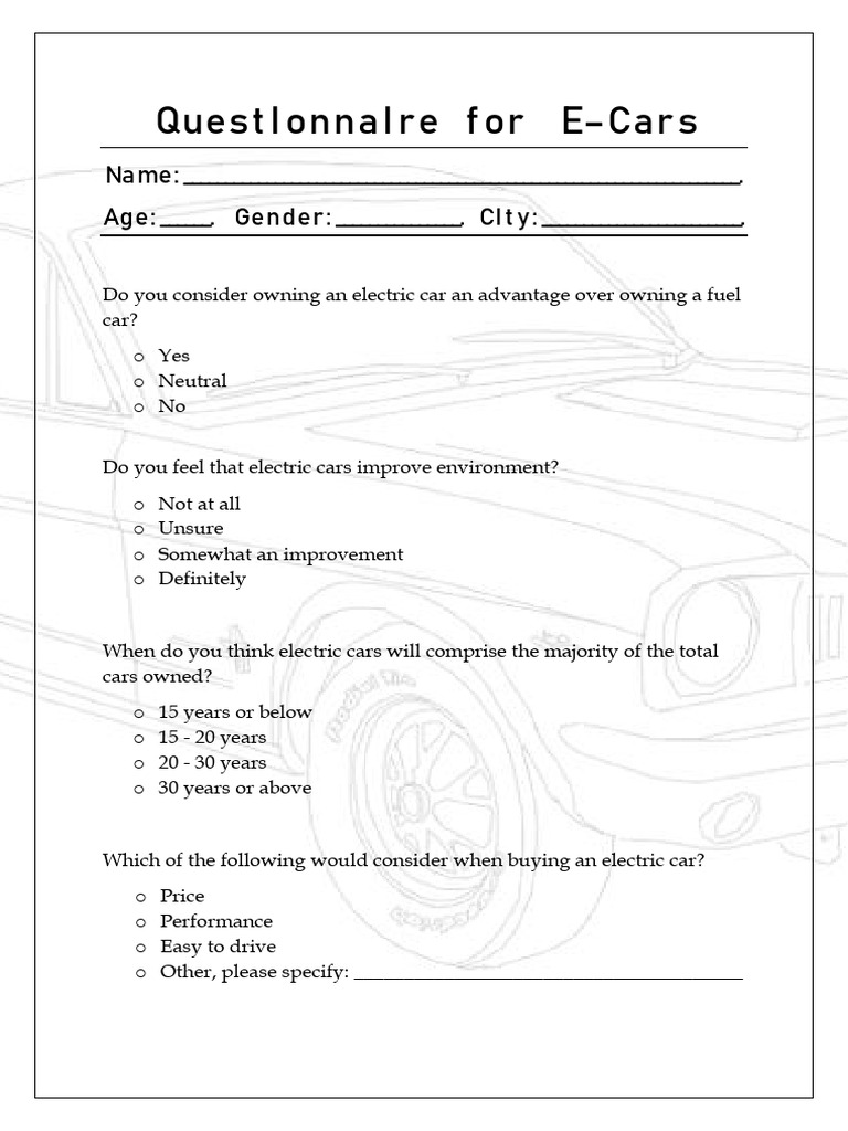 Questionnaire For E Cars | PDF | Affaires | Technologie et ingénierie