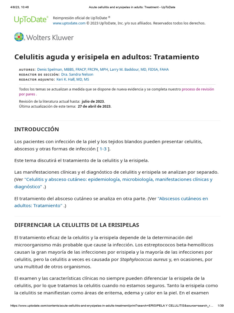 Cellulitis and Erysipelas in Adults - Treatment - UpToDate | PDF ...