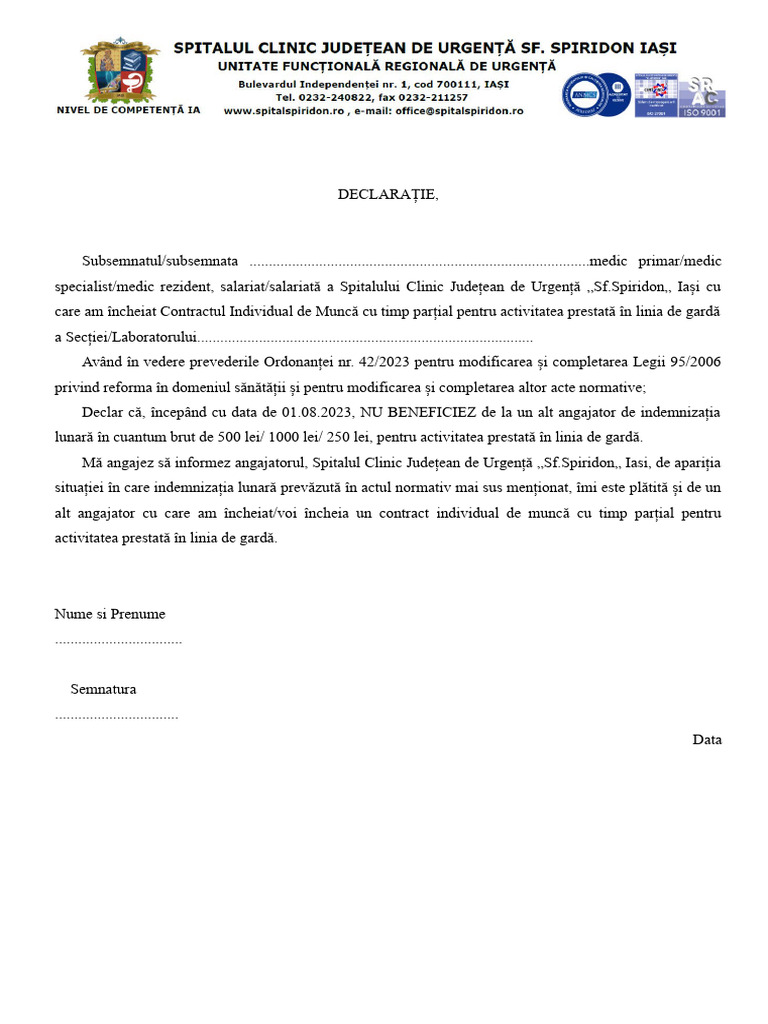 Model Declaratie Medic Garda | PDF