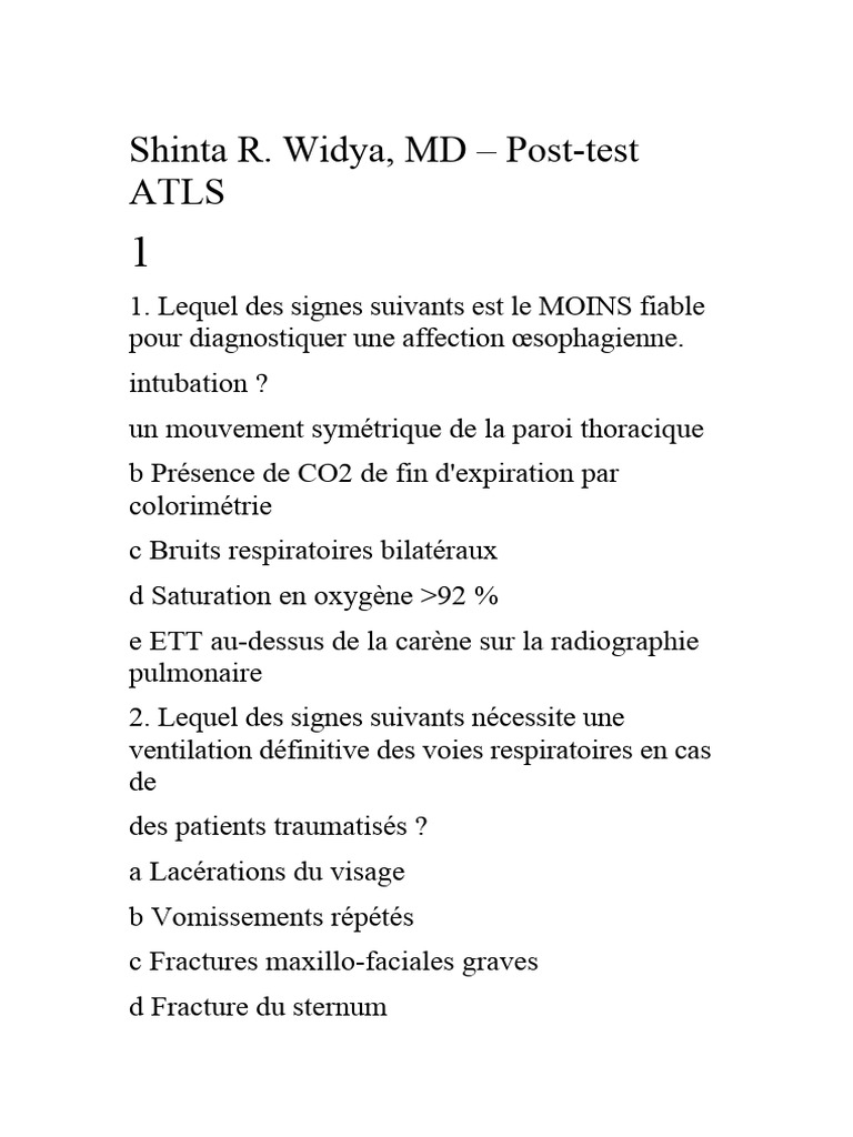 Atls Post-Test MCQ | PDF