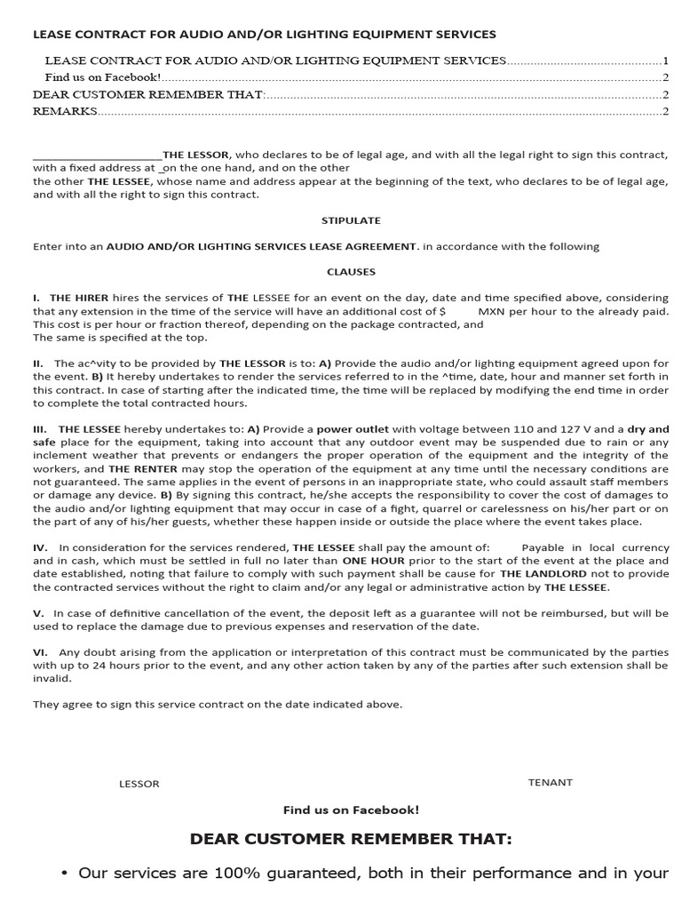 Audio and Lighting Equipment Lease Contract | PDF | Lease | Civil Law ...