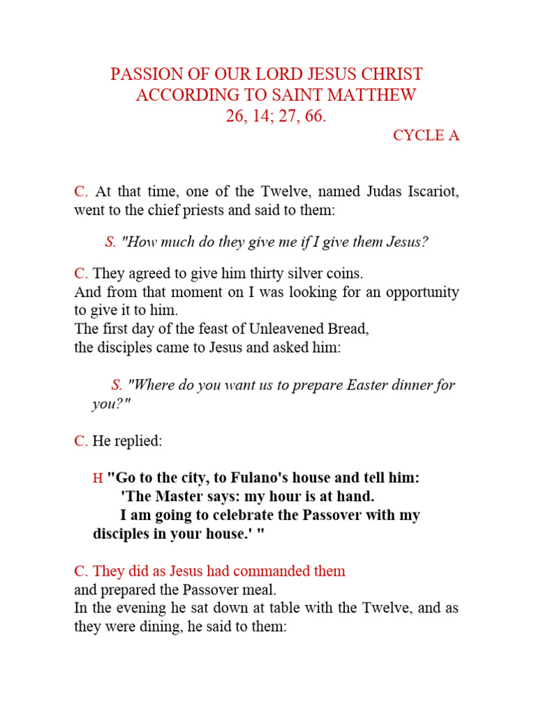 Passion According To Saint Matthew (Cycle A) PDF Jesus Judas Iscariot