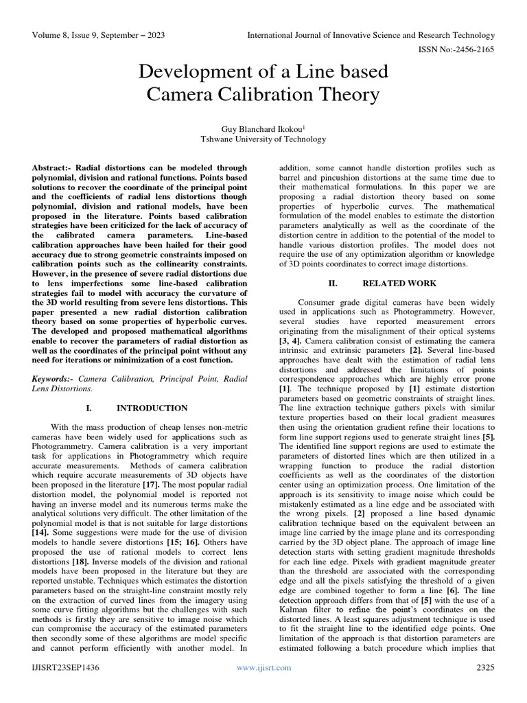 Development of A Line Based Camera Calibration Theory PDF Mathematics