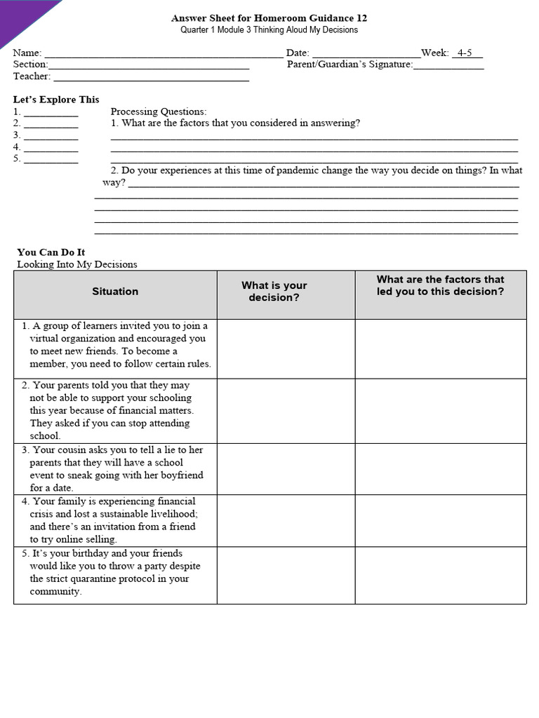 Answer Sheet For Hg Module 3 Pdf