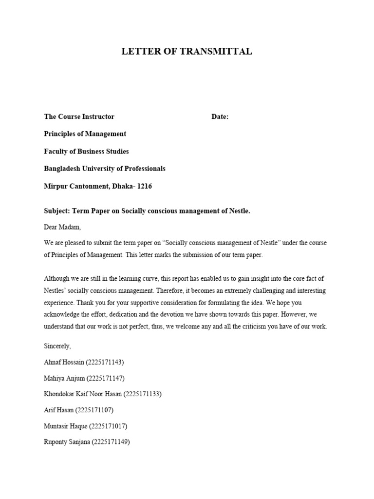 Letter of Transmittal | PDF