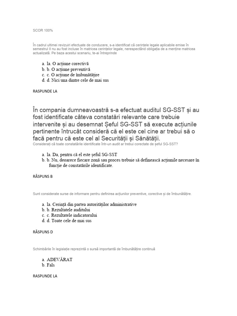 Răspunsuri Modulul 5 Curs 50 Ore Arl Sura | PDF