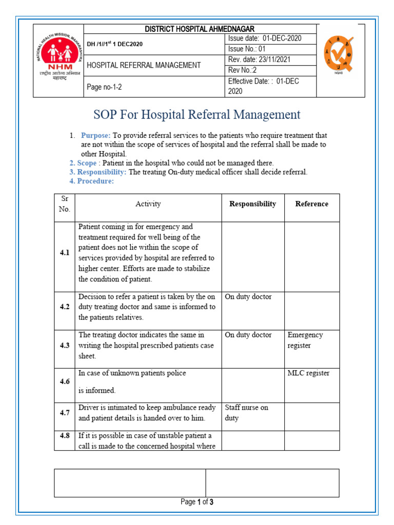 HOSP REFFERAL POLICY DH AHMEDNAGAR | PDF | Patient | Hospital