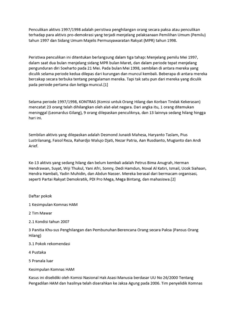 Penculikan Aktivis 1997-1998: Kronologi dan Dampak | PDF | Politik