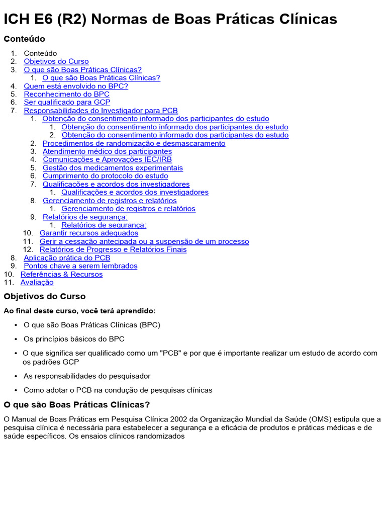 Padrões de Boas Práticas Clínicas Ich E6 r2 | PDF | Teste clínico ...