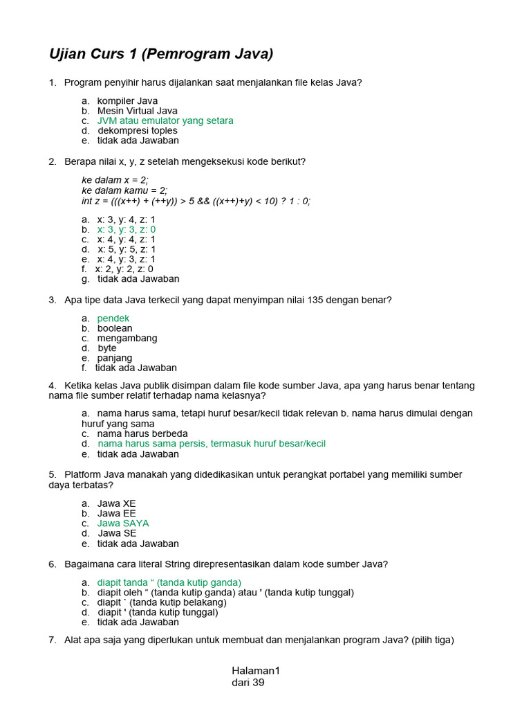 Ujian Pemrograman Java: Soal dan Jawaban | PDF | Komputer