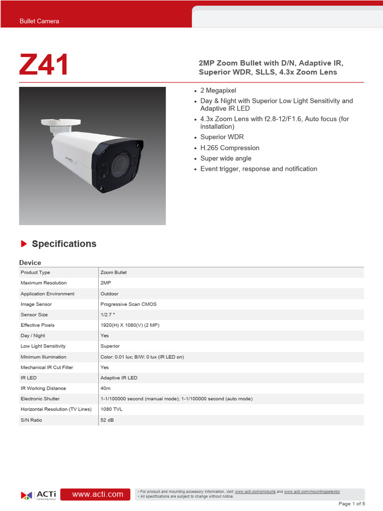 Sony Z41 2MP Zoom Bullet Camera | PDF | Camera Lens | Zoom Lens