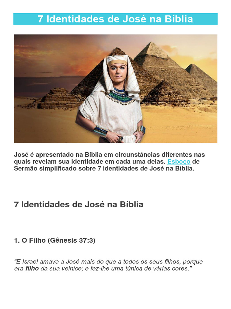 7 Identidades de José na Bíblia | PDF | Esportes e Recreação | Estudos ...