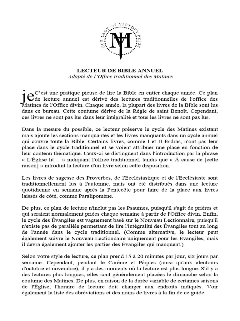Plan de Lecture Biblique Annuel | PDF | Avent | Textes religieux