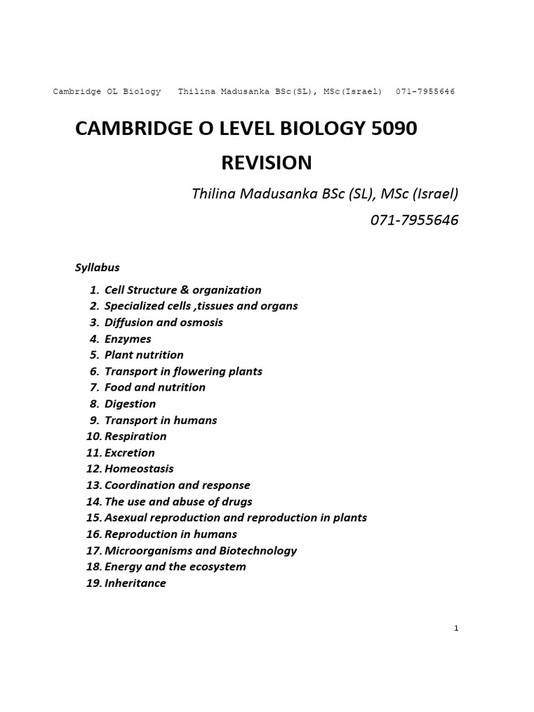 O Level Biology Revision Guide | PDF | Digestion | Heart