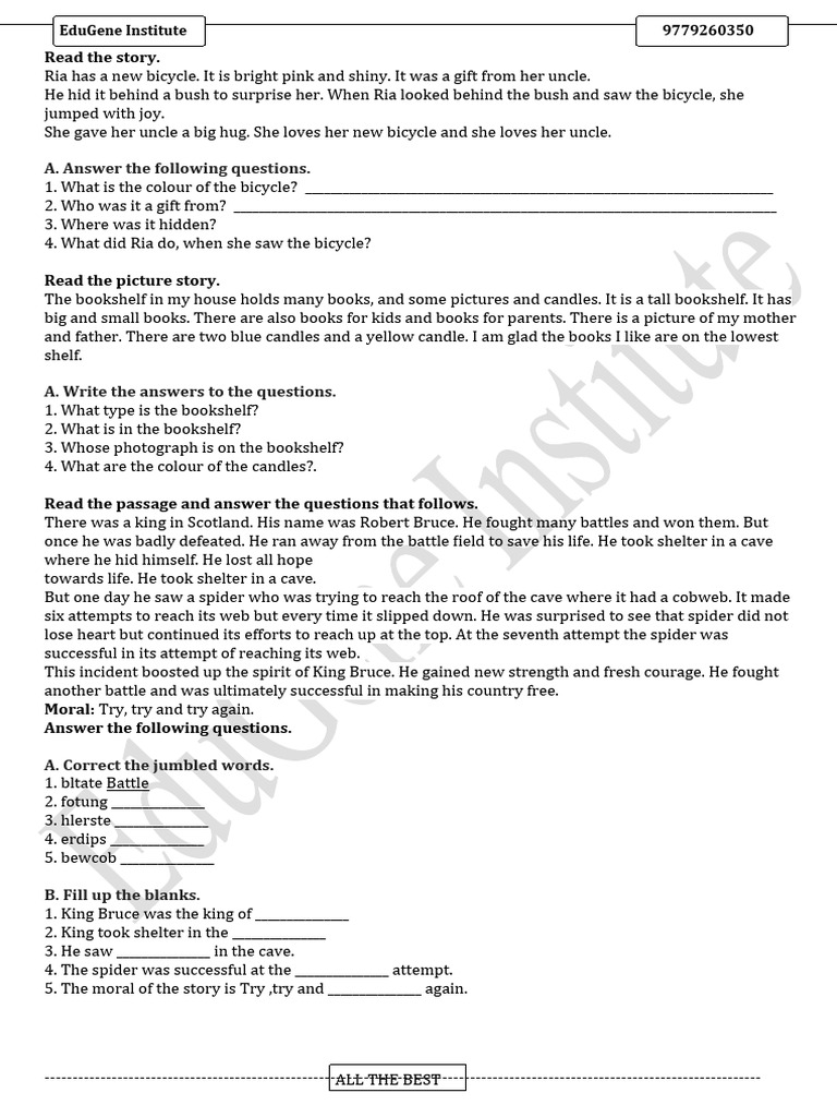 Comprehension classs 4 pdf