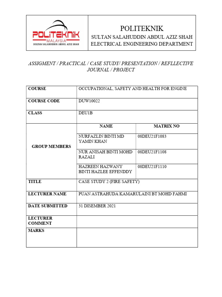 Case Study2 (Fire Safety) OSHA PDF Combustion Fires